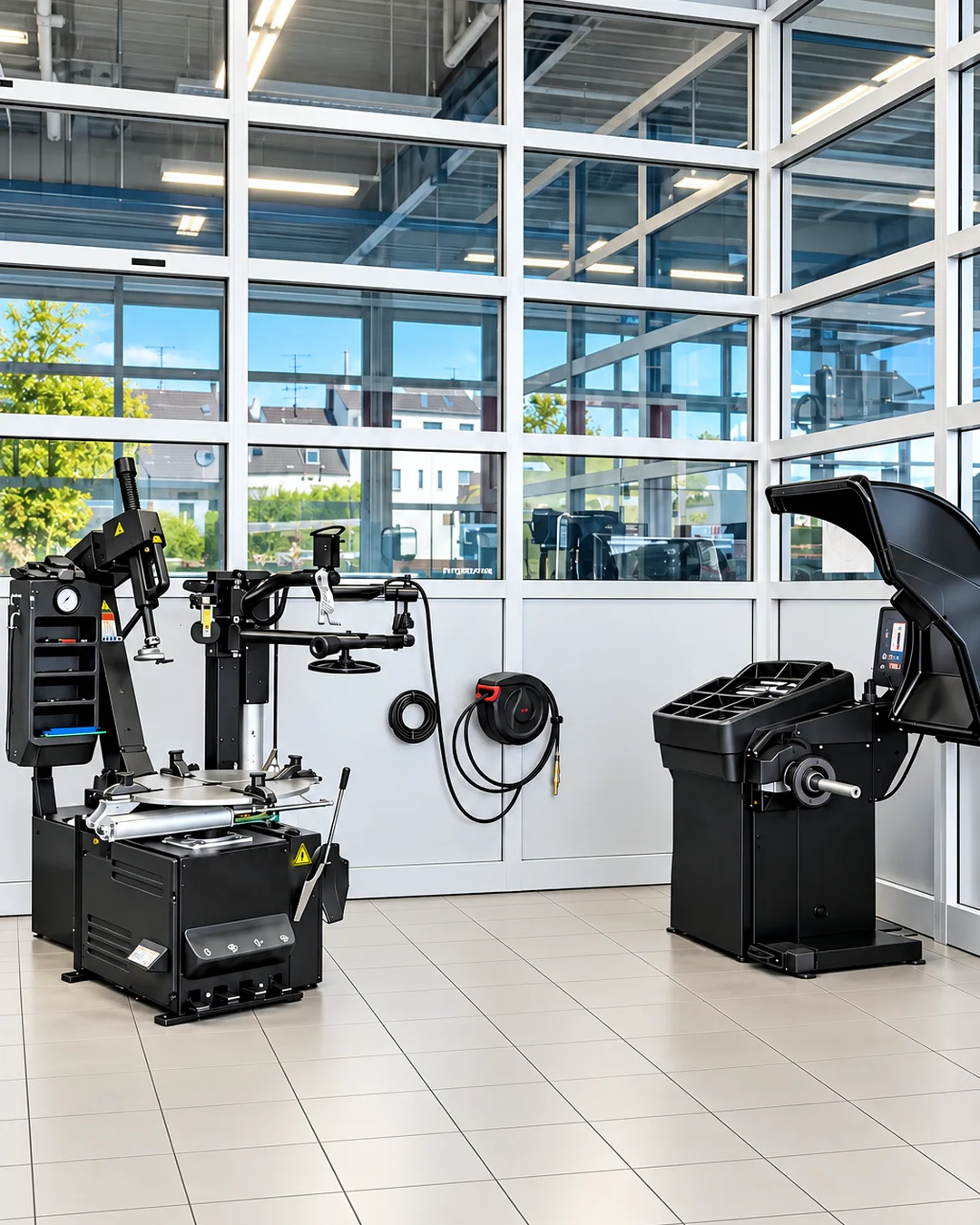 Reifenmontage und Auswuchten: Montier- und Wuchtmaschine in der Werkstatt